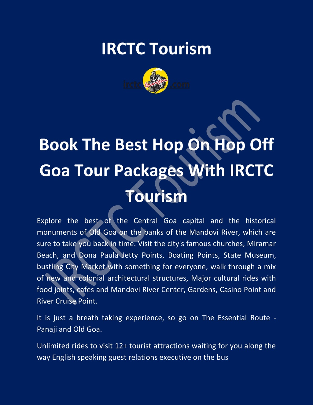 Ppt Book The Best Hop On Hop Off Goa Tour Packages With Irctc Tourism