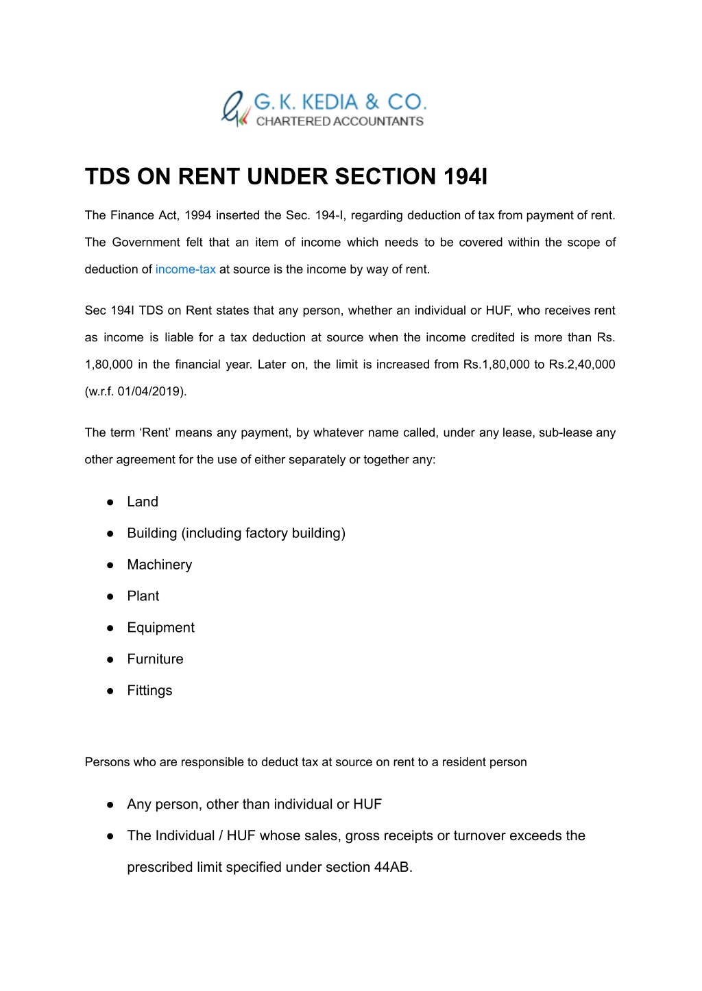 PPT TDS ON RENT UNDER SECTION 194I PowerPoint Presentation Free