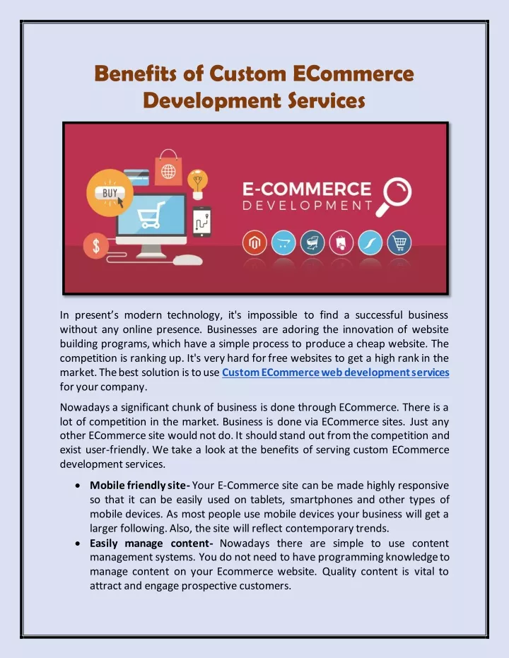 PPT Benefits Of Custom ECommerce Development Services PowerPoint