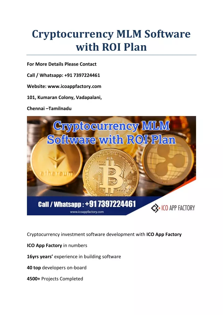 Ppt Cryptocurrency Mlm Software With Roi Plan Powerpoint Presentation