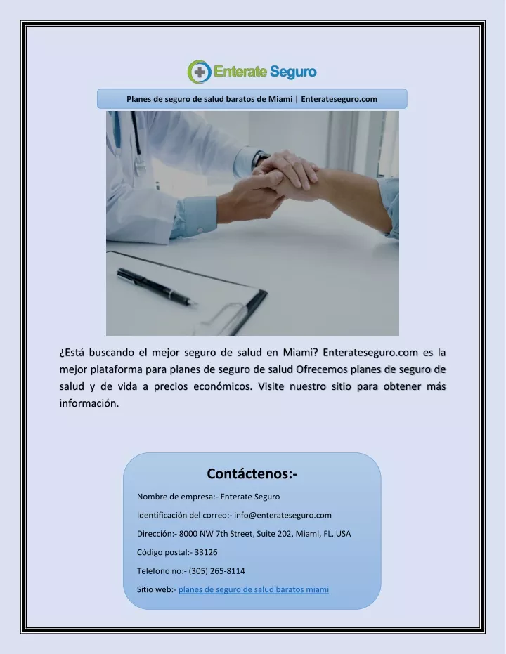 PPT Planes De Seguro De Salud Baratos De Miami Enterateseguro