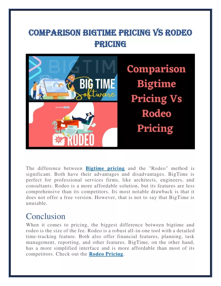 Ppt Bigtime Pricing Vs Rodeo Pricing Powerpoint Presentation Free