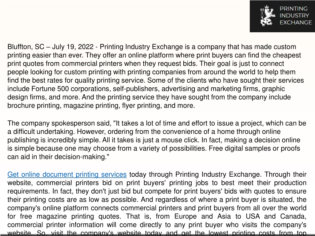 Ppt Printing Industry Exchange Llc Offers Outstanding Online