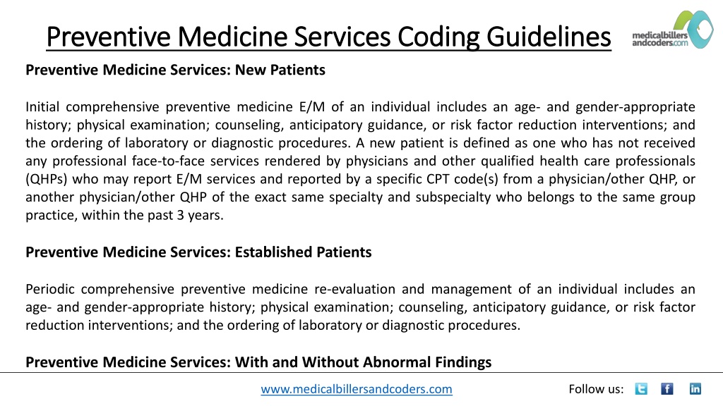 PPT Preventive Medicine Services Coding Guidelines PowerPoint