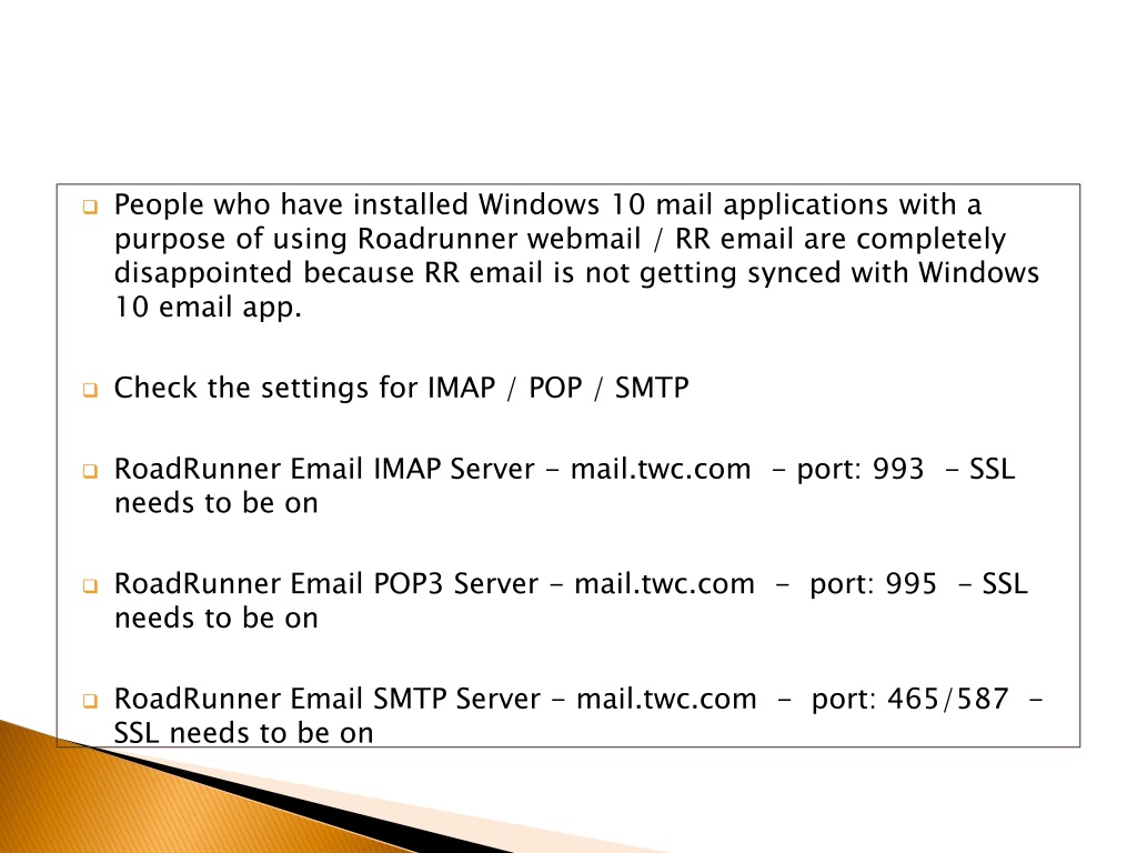 Ppt Roadrunner Webmail Login Issue With Windows Mail App Powerpoint