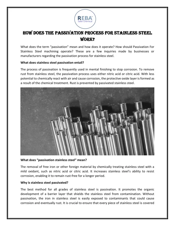 Ppt How Does The Passivation Process For Stainless Steel Work