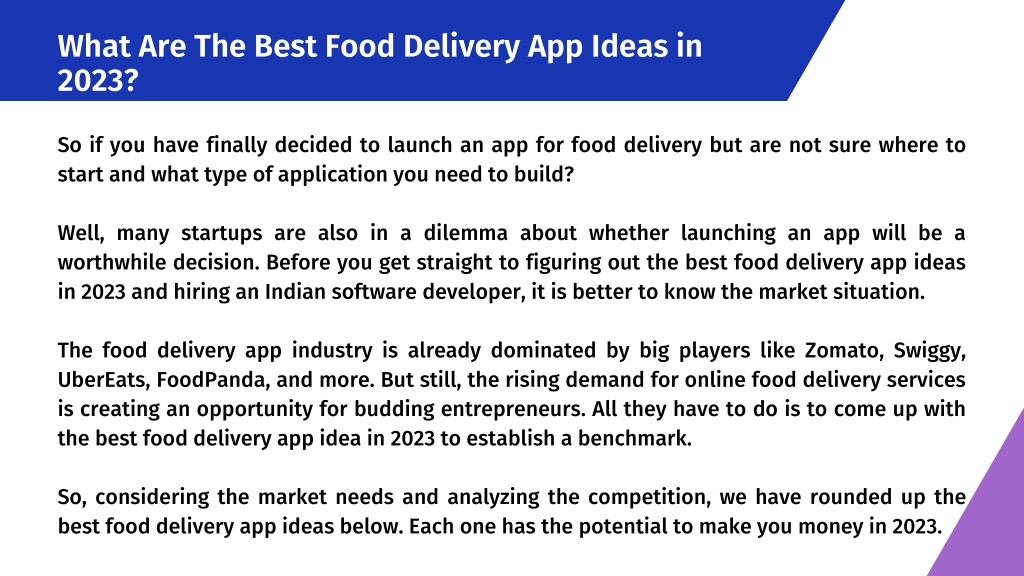 Ppt Best Food Delivery App Ideas For Startups In Powerpoint