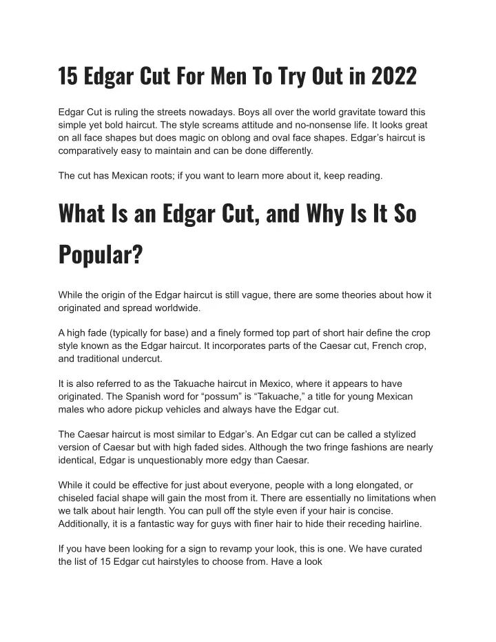 Ppt Edgar Cut For Men To Try Out In Powerpoint Presentation