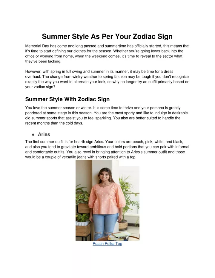 PPT Summer Style As Per Your Zodiac Sign PowerPoint Presentation