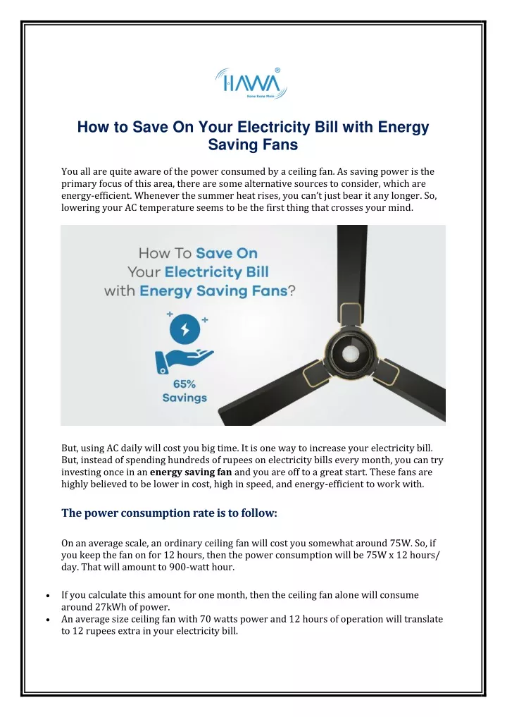 Ppt How To Save On Your Electricity Bill With Energy Saving Fans