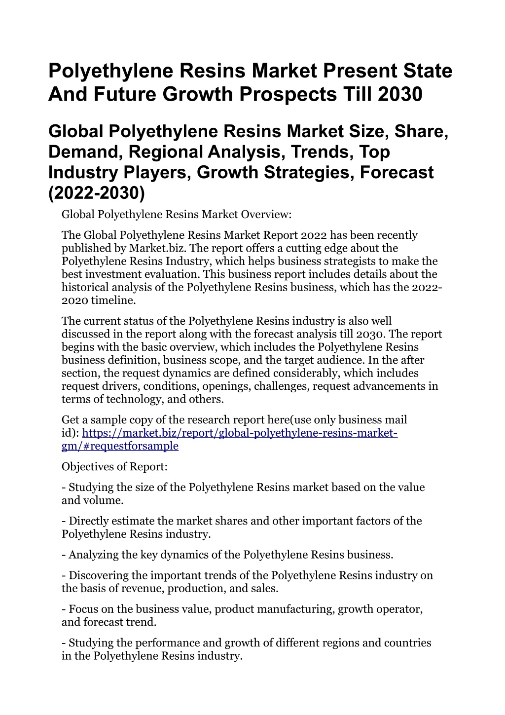 Ppt Polyethylene Resins Market Present State And Future Growth