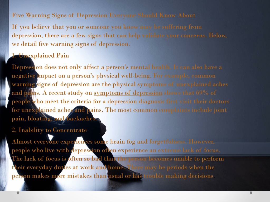 Ppt Signs And Warning Symptoms Of Depression Powerpoint Presentation