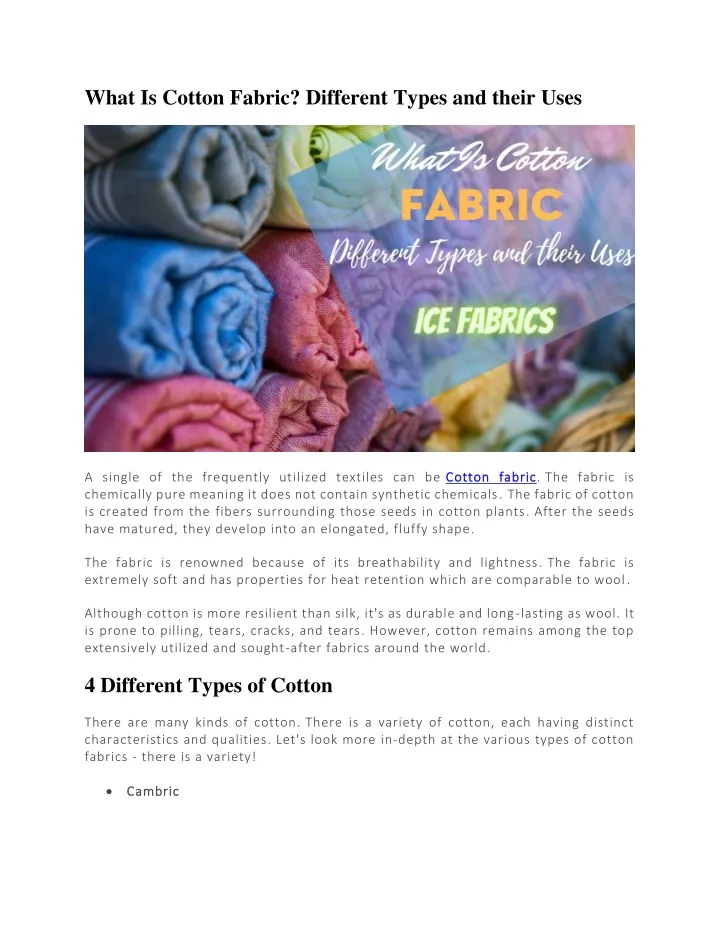 Ppt What Is Cotton Fabric Different Types And Their Uses Powerpoint