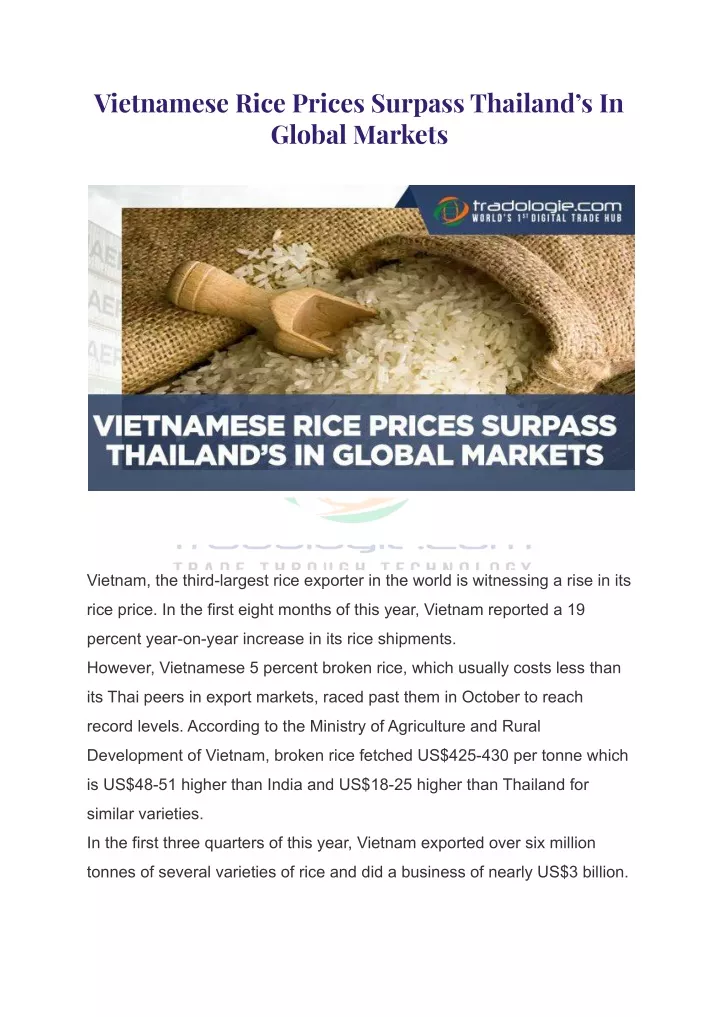 Ppt Vietnamese Rice Prices Surpass Thailands In Global Markets