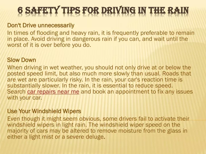 Ppt Safety Tips For Driving In The Rain Powerpoint Presentation