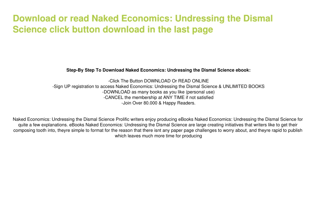 Ppt Read E Book Naked Economics Undressing The Dismal Science By