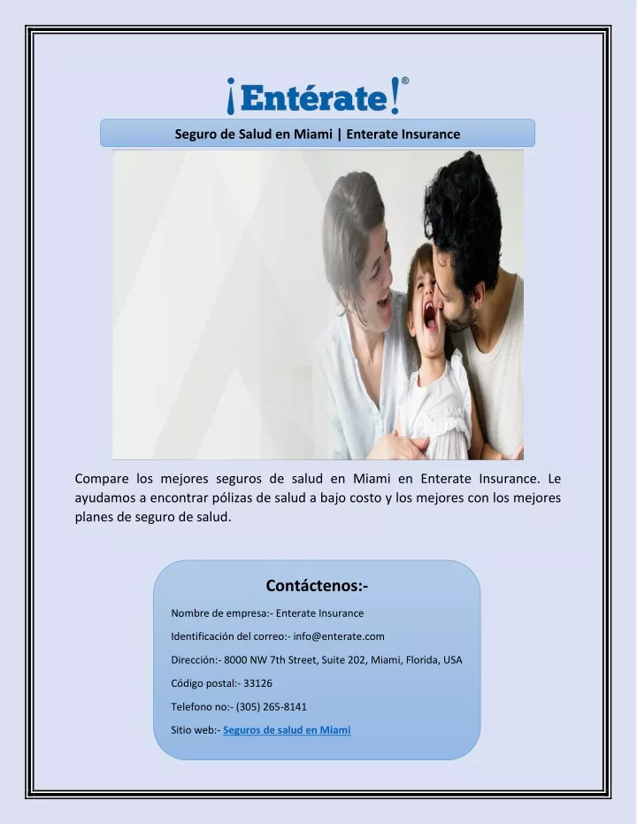 PPT Seguro De Salud En Miami Enterate Insurance PowerPoint