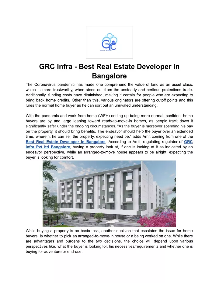 PPT GRC Infra Best Real Estate Developer In Bangalore PowerPoint