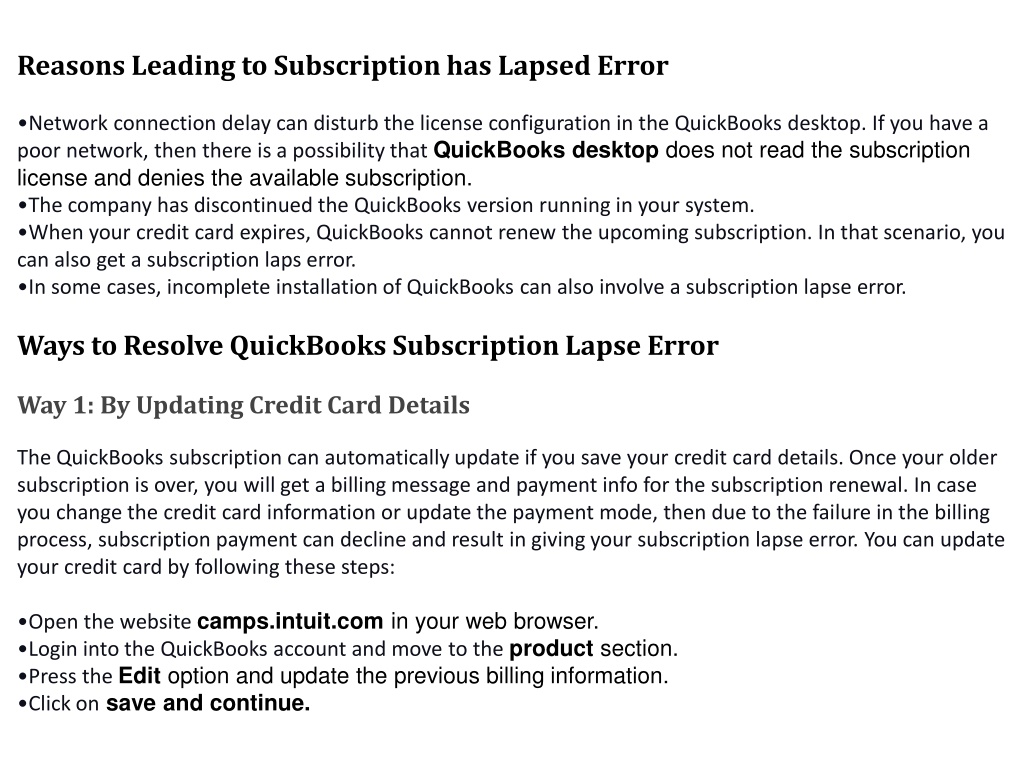 PPT Fix Subscription Has Lapsed Error In QuickBooks Desktop