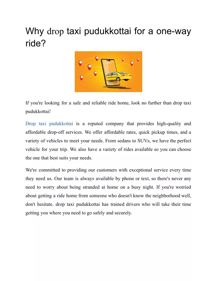 PPT Why Drop Taxi Pudukkottai For A One Way Ride PowerPoint