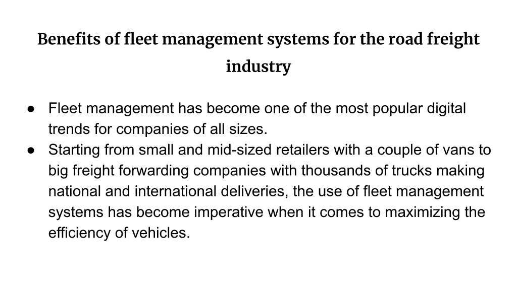 Ppt Benefits Of Fleet Management Systems For The Road Powerpoint