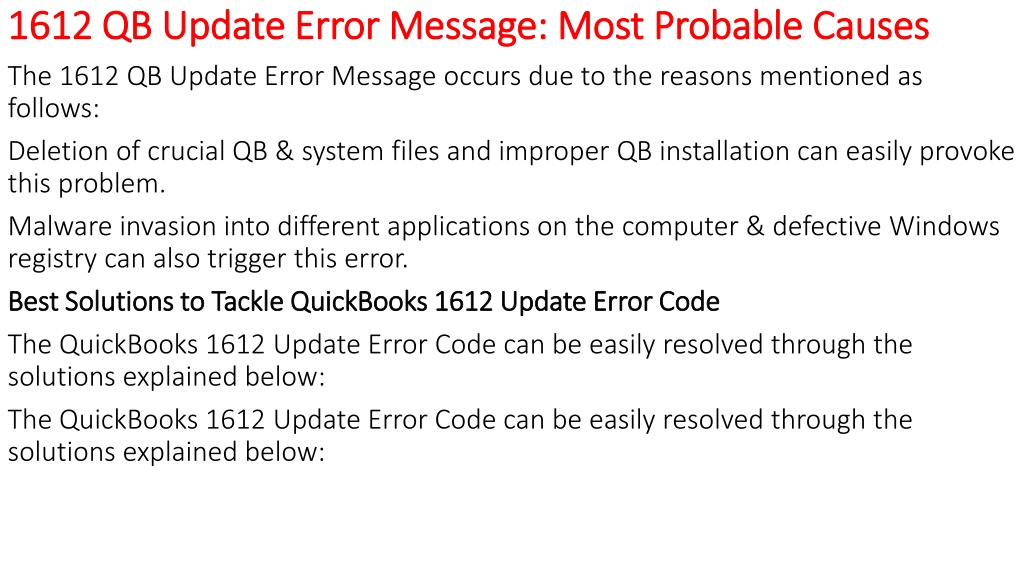 PPT Simple Step By Step Guide To Resolve QuickBooks Error 1612