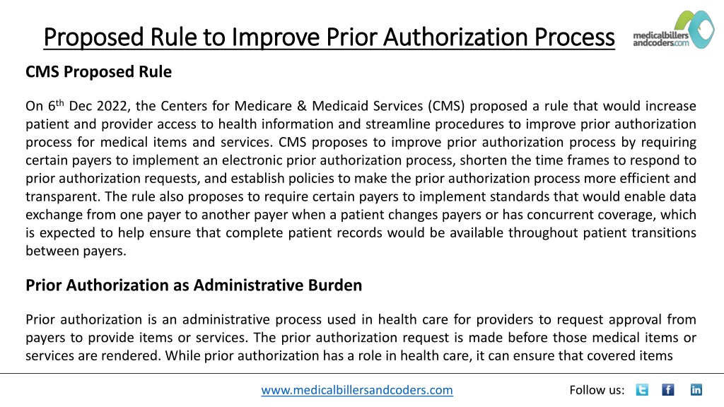 Ppt Proposed Rule To Improve Prior Authorization Process Powerpoint