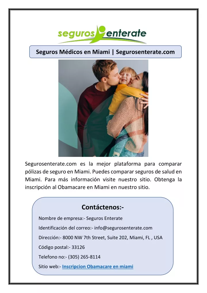 Ppt Inscripci N A Obamacare En Miami Segurosenterate Powerpoint