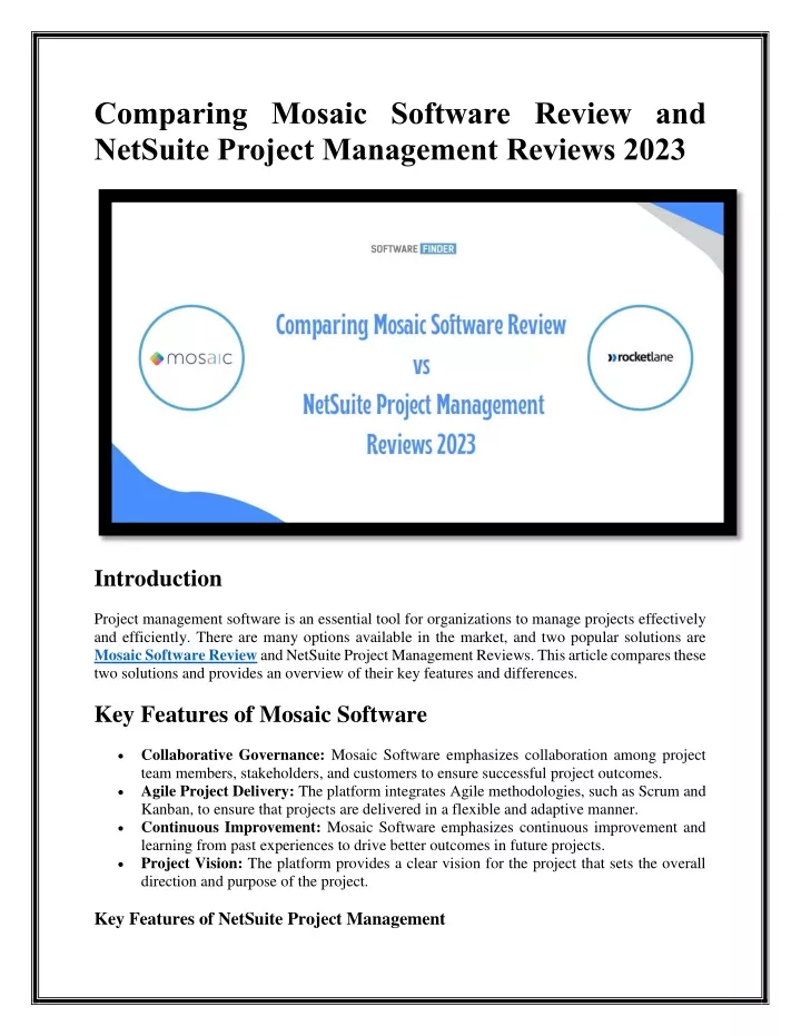 Ppt Comparing Mosaic Software Review And Netsuite Project Management