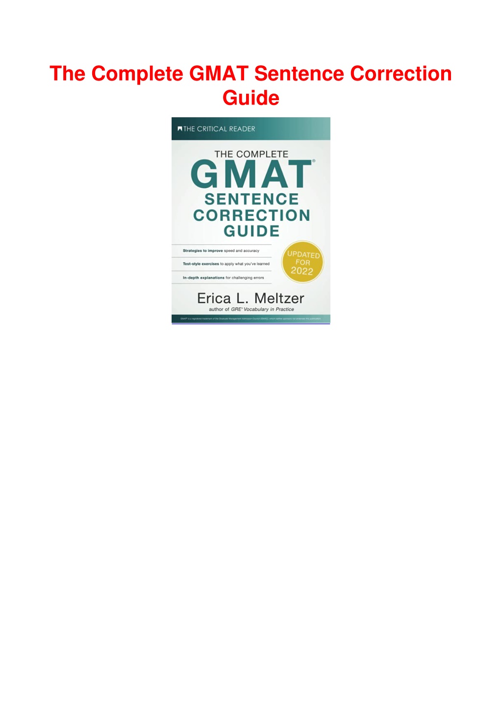 PPT PDF READ The Complete GMAT Sentence Correction Guide PowerPoint