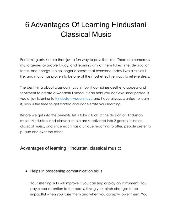 Ppt Advantages Of Learning Hindustani Classical Music Powerpoint