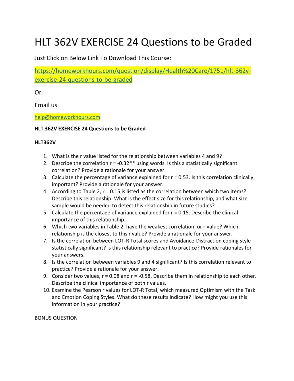 PPT HLT 362V EXERCISE 24 Questions To Be Graded PowerPoint