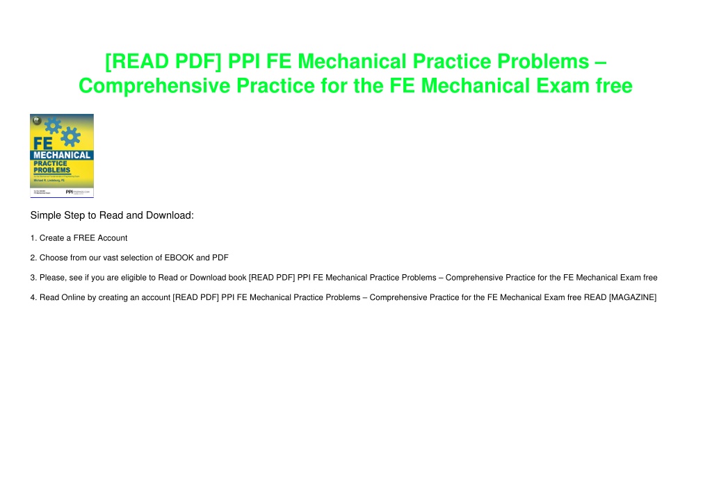 PPT READ PDF PPI FE Mechanical Practice Problems Comprehensive