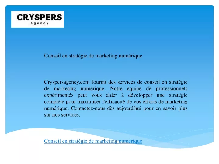 Ppt Conseil En Strat Gie De Marketing Num Rique Cryspersagency