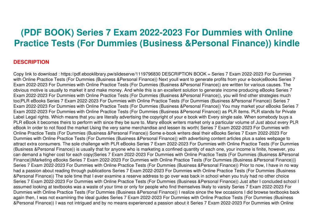 PPT PDF BOOK Series 7 Exam 2022 2023 For Dummies With Online