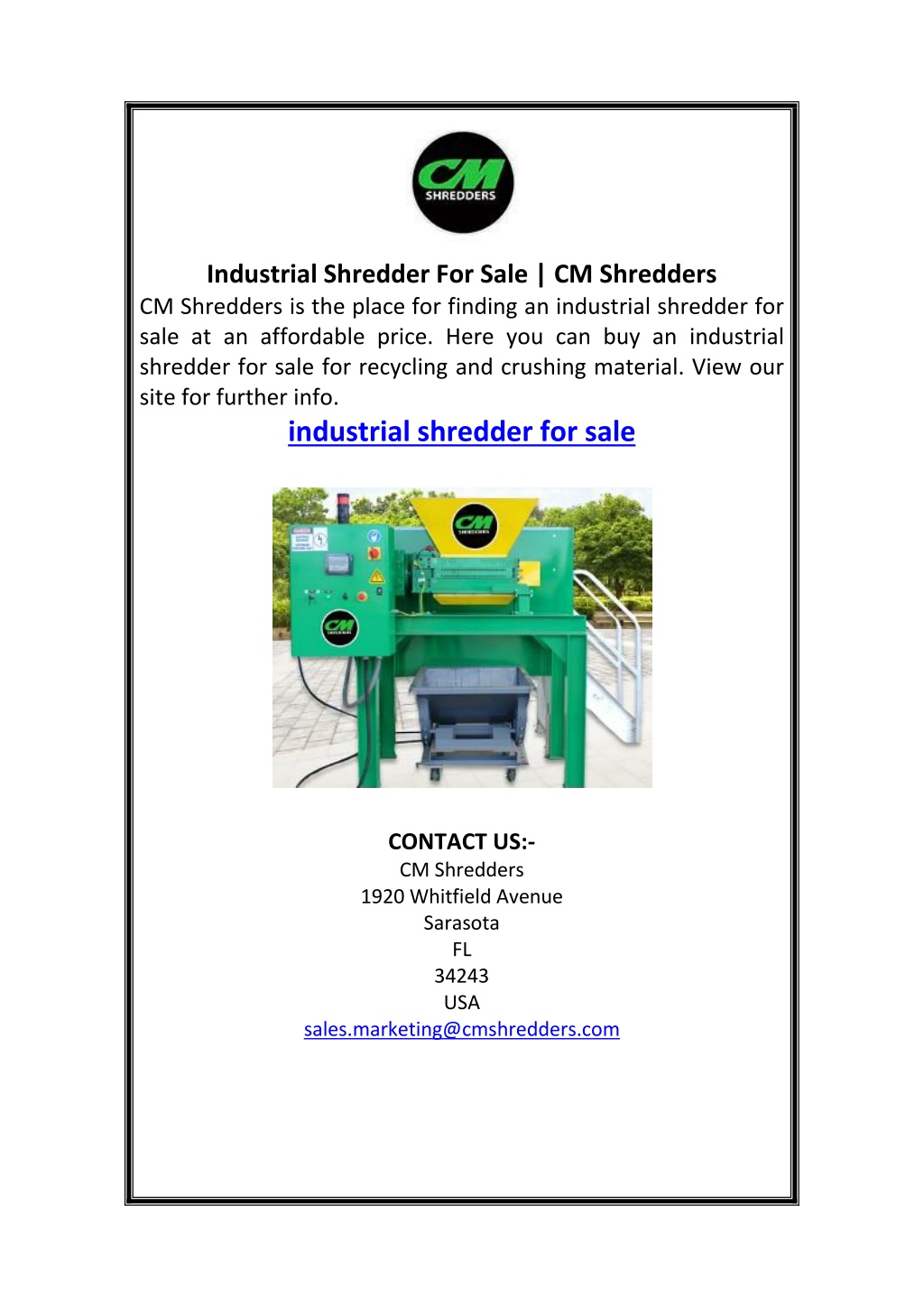 Ppt Industrial Shredder For Sale Cm Shredders Powerpoint Presentation