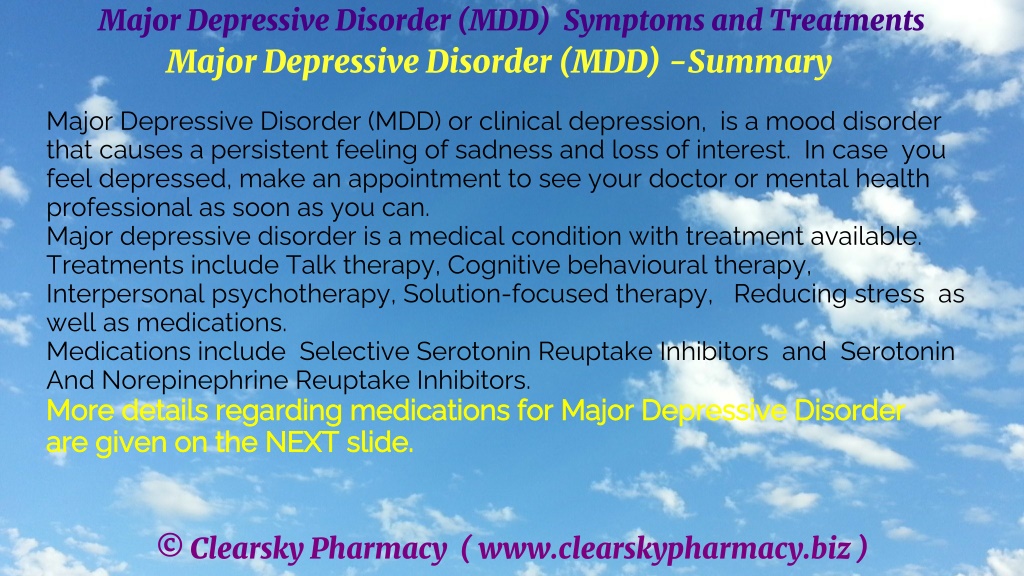 Ppt Major Depressive Disorder Mdd Symptoms And Treatments