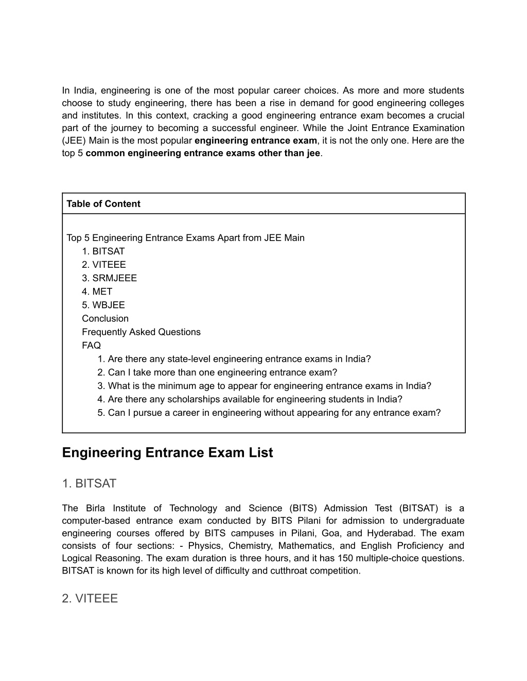 PPT Top 5 Engineering Entrance Exams Apart From JEE Main 1