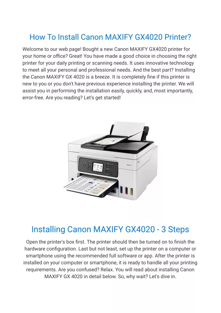 PPT How To Install Canon MAXIFY GX4020 Printer PowerPoint