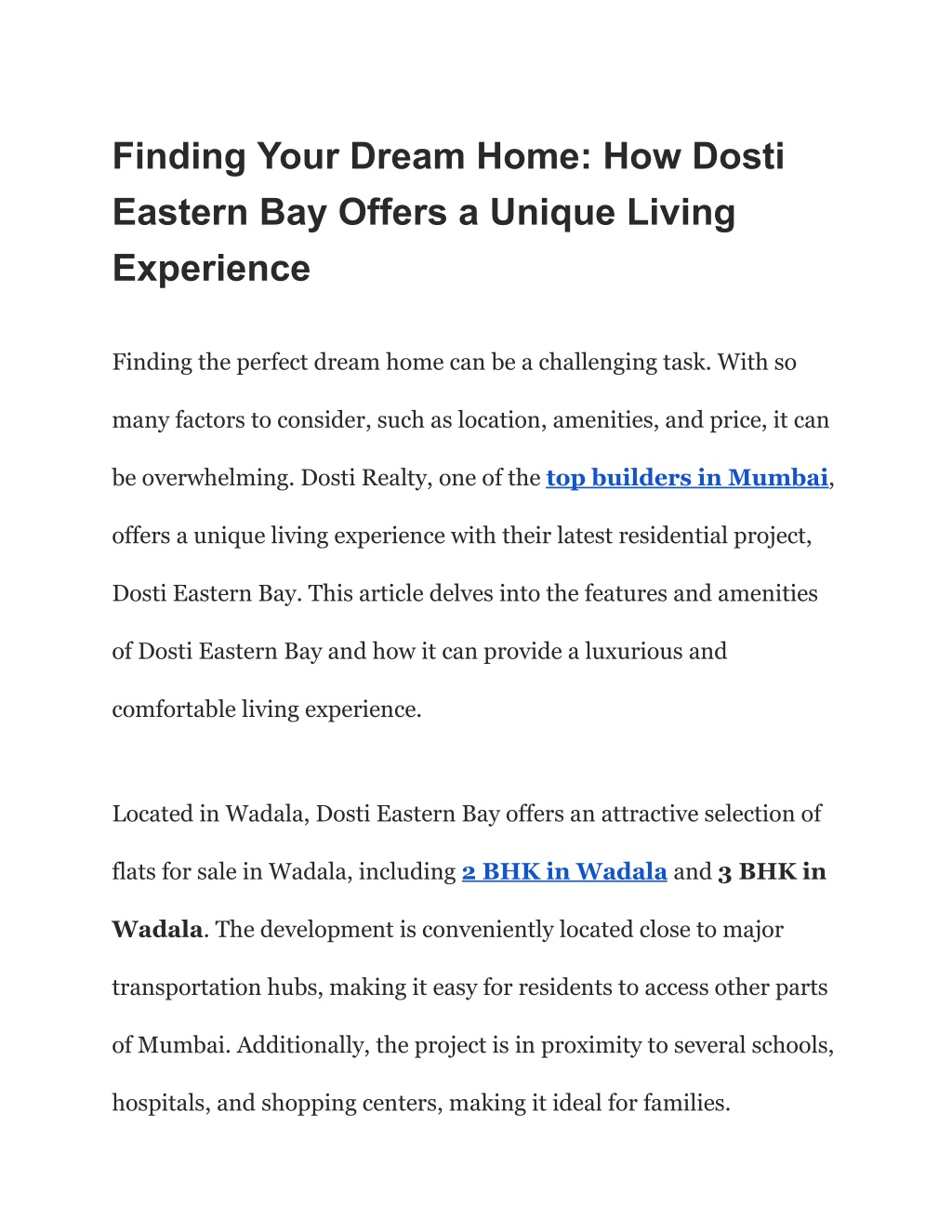 PPT Finding Your Dream Home How Dosti Eastern Bay Offers A Unique