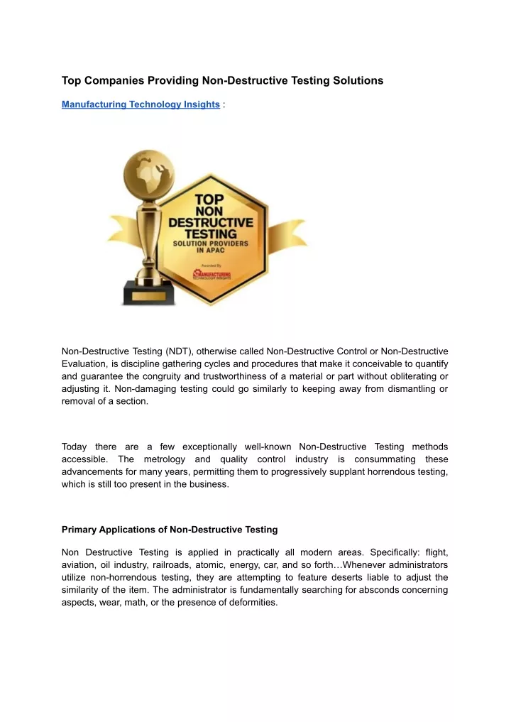 PPT Top Companies Providing Non Destructive Testing Solutions PowerPoint Presentation ID 