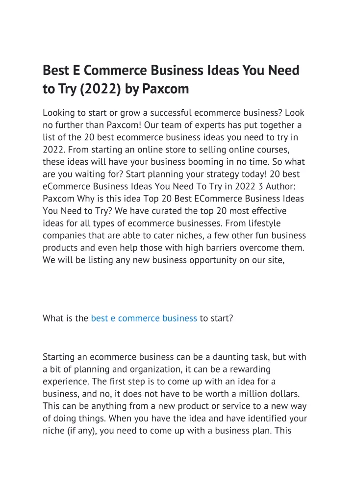 Best E Commerce Business Ideas