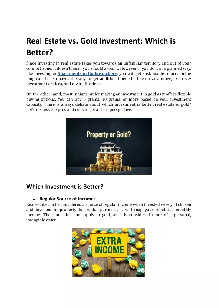 Ppt Real Estate Vs Gold Investment Which Is Better Powerpoint