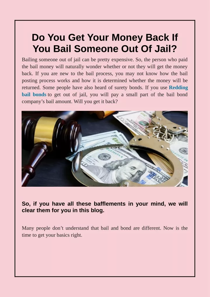 PPT Do You Get Your Money Back If You Bail Someone Out Of Jail? PowerPoint Presentation ID