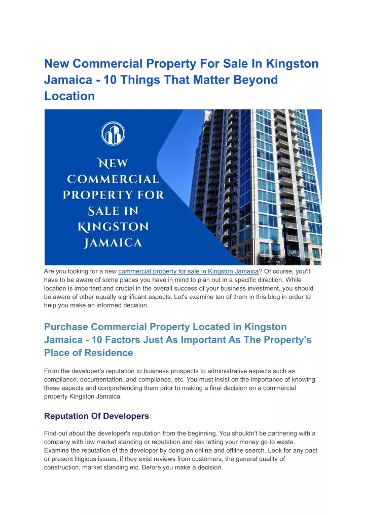 PPT New Commercial Property for Sale in Kingston Jamaica 10 Things