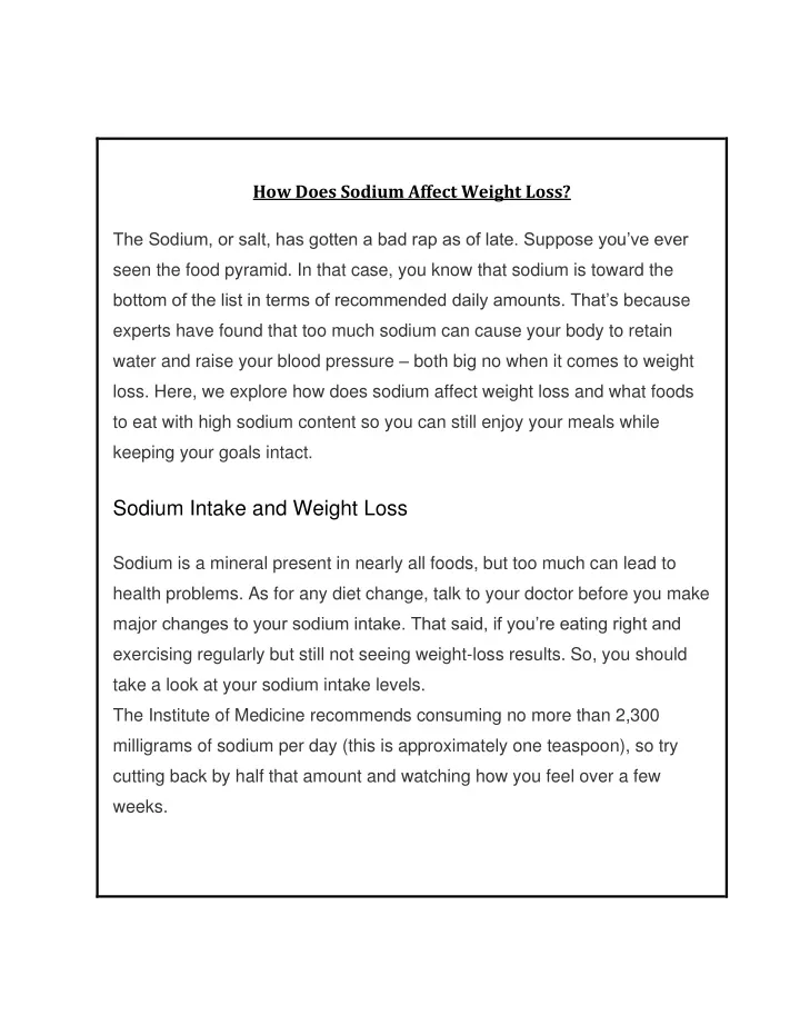 Does Sodium Affect Weight Loss