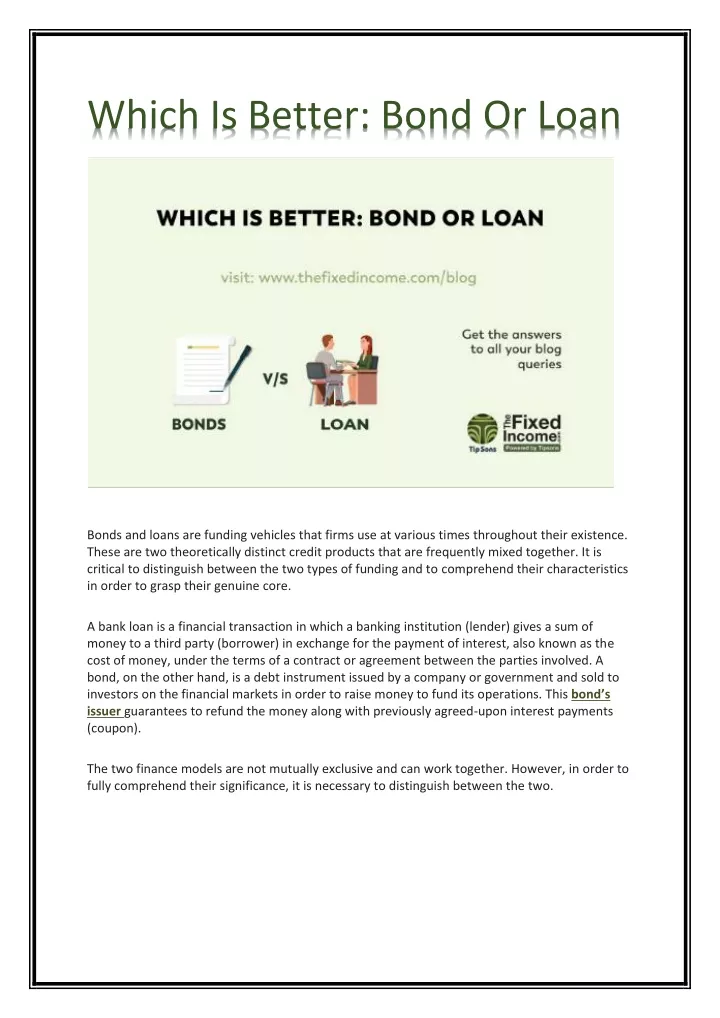 PPT Which Is Better Bond Or Loan PowerPoint Presentation, free