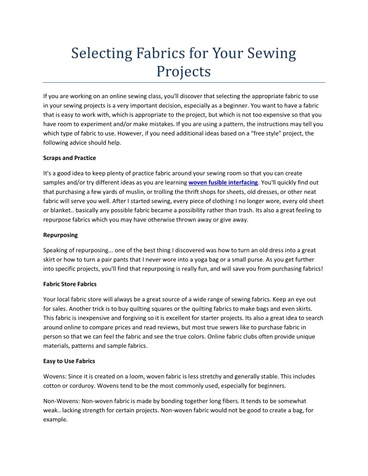PPT - Selecting Fabrics for Your Sewing Projects PowerPoint ...
