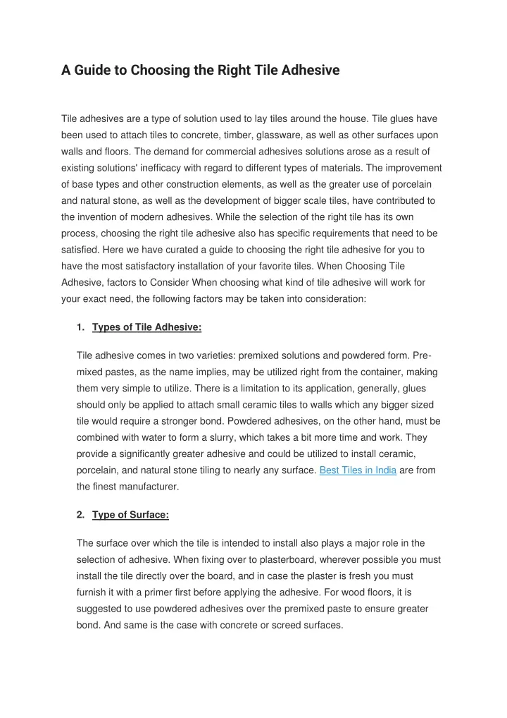 Ppt A Guide To Choosing The Right Tile Adhesive Powerpoint Presentation Id11311502 