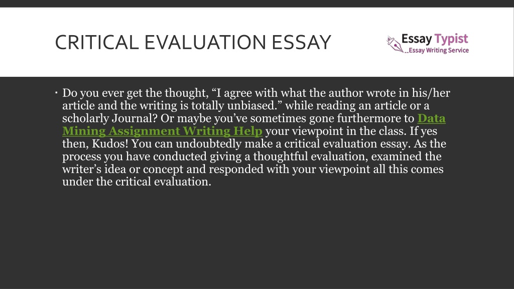 critical evaluation essay meaning